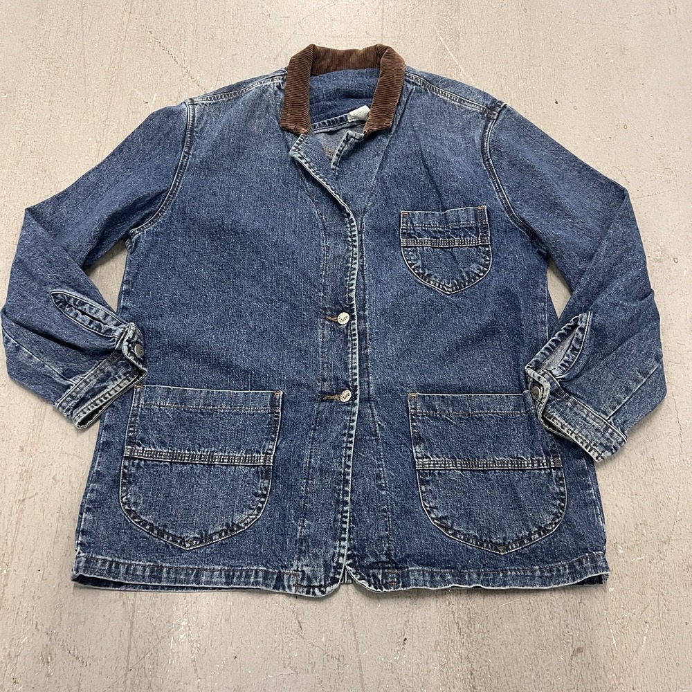 Vintage Women's Riveted Lee Denim Jean Jacket with Corduroy Collar Size Large
